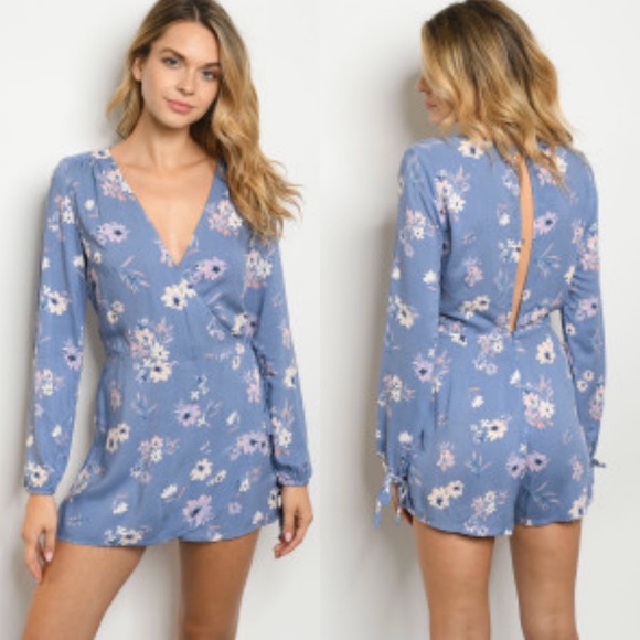 DENIM FLORAL ROMPER - Picture 4 of 4